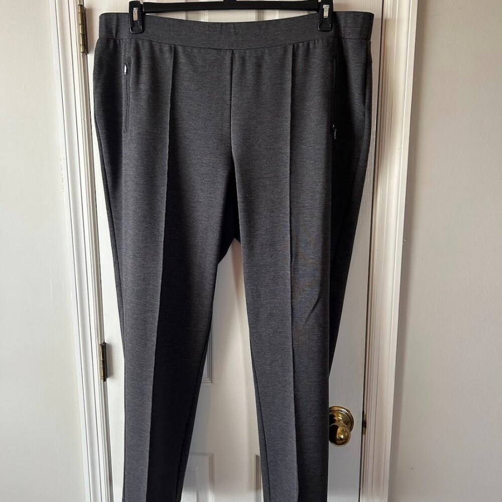 RUBY RD. Charcoal Heather Gray Knit Slacks Trousers 3X Plus